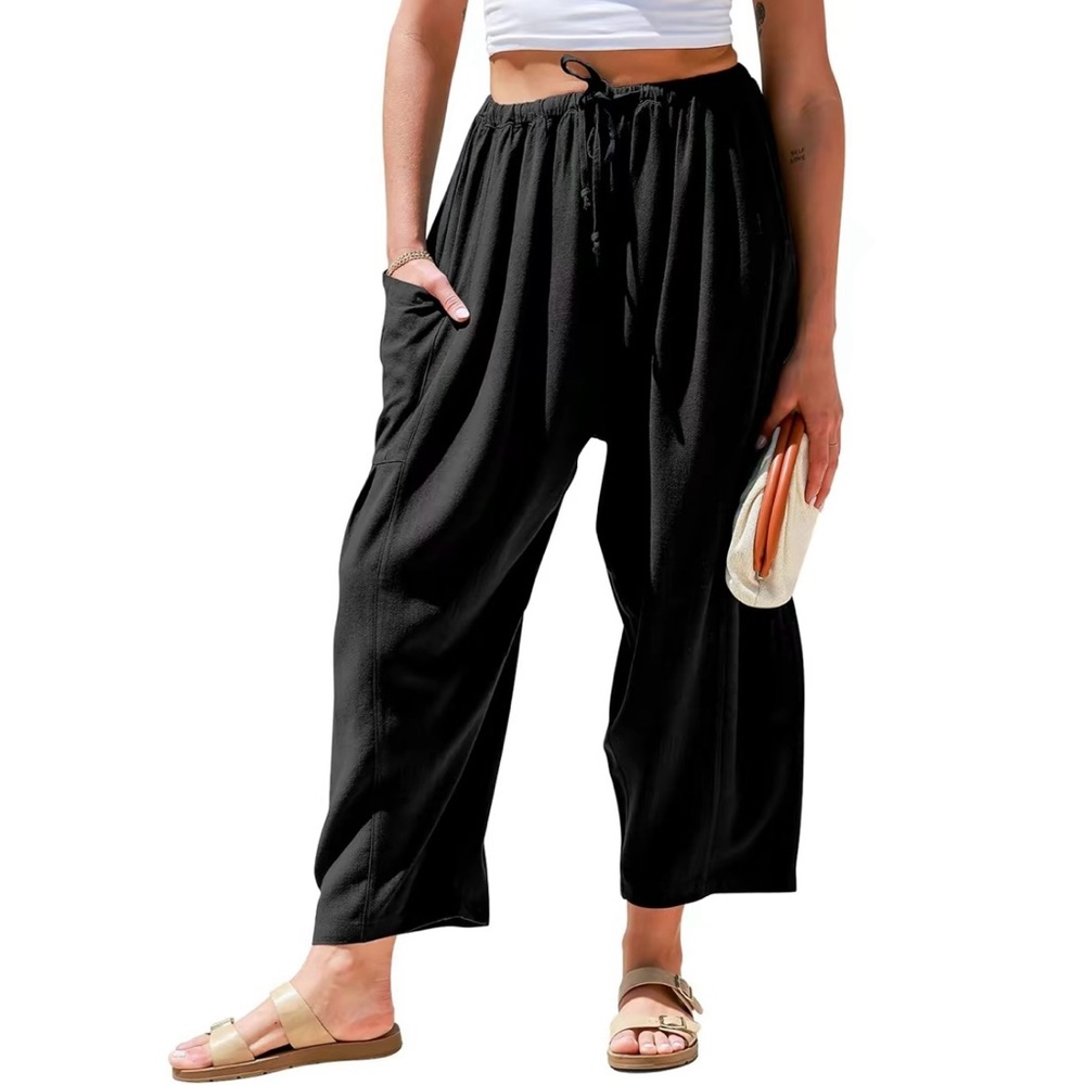 Elegant Black Wide Leg Drawstring Pants